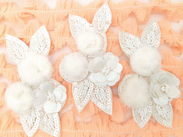 White Hand Embroidered Floral Applique, Beaded and Sequins Applique Wedding Bridal Accessories